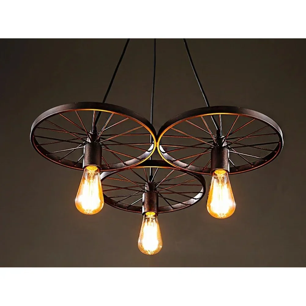 Rustic 3 Bulb Wagon Wheel Chandelier Distressed Bronze Finish Home Business